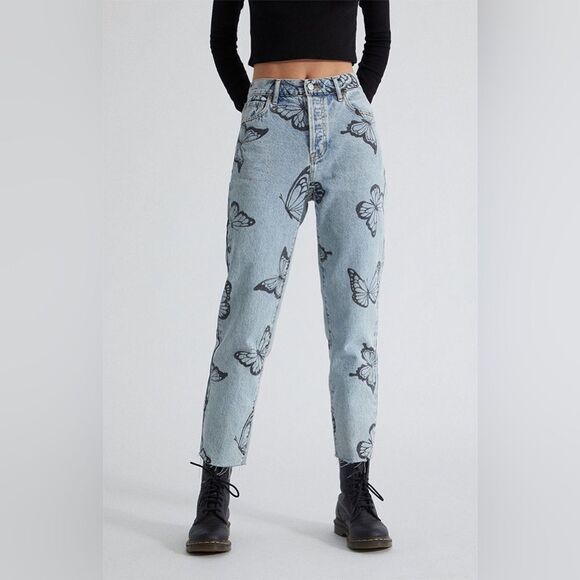 PacSun Eco Butterfly High Waisted Straight Leg Jeans size 26 - Picture 1 of 12